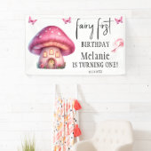 Pink Fairy Mushroom House Erster Geburtstag Banner (Insitu)