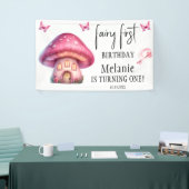 Pink Fairy Mushroom House Erster Geburtstag Banner (Messeveranstaltung)