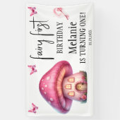 Pink Fairy Mushroom House Erster Geburtstag Banner (Vertikal)