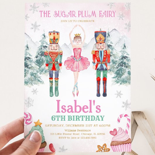 Pink Fairy Nutcracker Geburtstag Winter Einladung