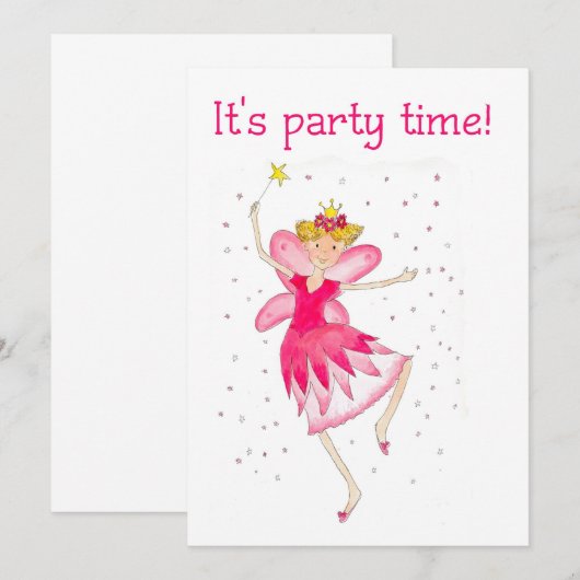 Pink Fairy Party Einladung (Vorne/Hinten)