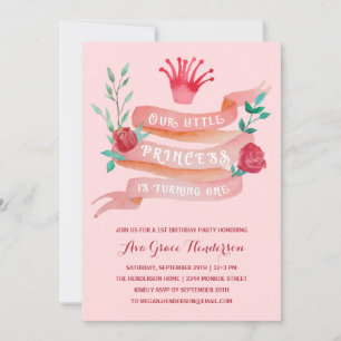 Pink Fairy Tale Prinzessin 1. Geburtstagsmädchen Einladung