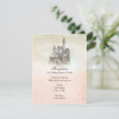 Pink Fairy Tale Storybook Burg Hochzeitsempfang Begleitkarte (Stehend Vorderseite)
