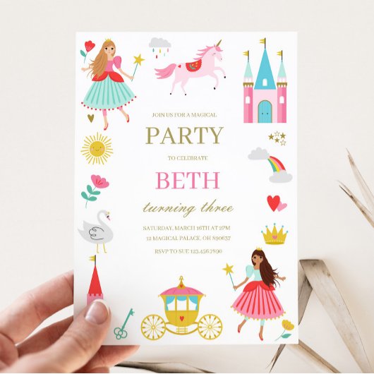 Pink Fairytale Princess Girl Birthday Einladung