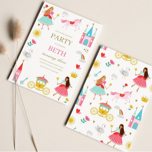 Pink Fairytale Princess Girl Birthday Einladung