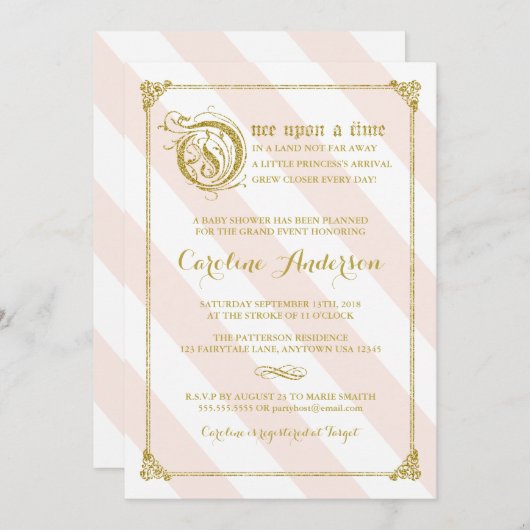 Pink Fairytale Princess Glitzer Kinderdusche einla Einladung (Vorne/Hinten)