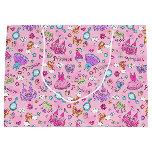 Pink Fairytale Princess Party Große Geschenktüte (Vorderseite)