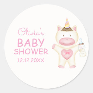Pink Fairytale Unicorn Flasche Baby Dusche Runder Aufkleber