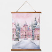 Pink Fairytale Winter Wonderland Wandteppich Mit Holzrahmen (Vorderseite)