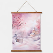 Pink Fairytale Winter Wonderland Wandteppich Mit Holzrahmen (Vorderseite 2)