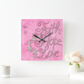 Pink Faith Hope Liebe Stars Schmetterlinge Uhr (Zuhause)