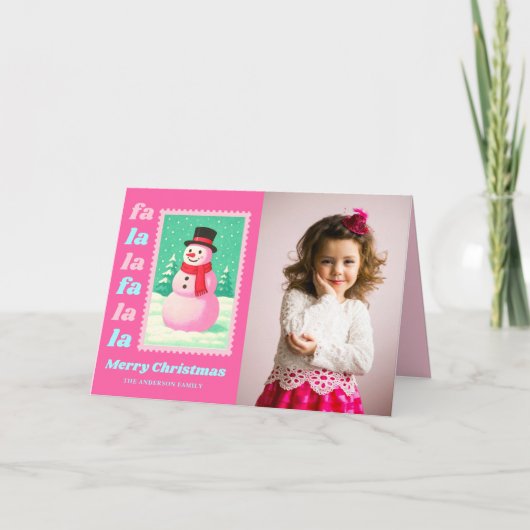 Pink FaLaLa Snowman Weihnachten Briefmarke Foto (Vorderseite)