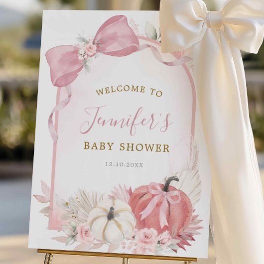 Pink Fall Floral Coquette Pumpkin Willkommenszeich Poster
