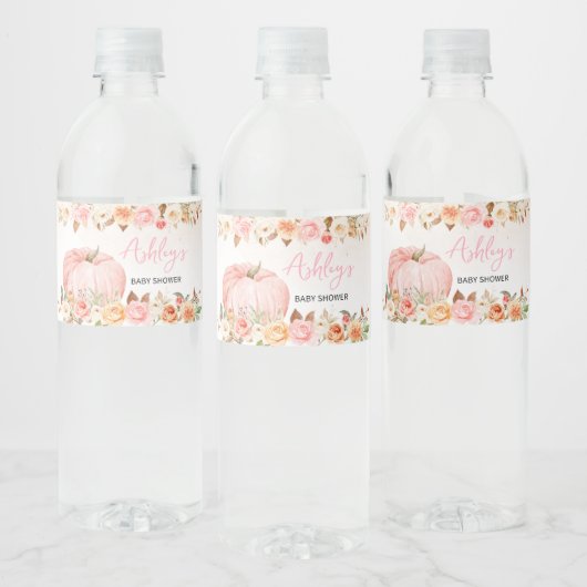 Pink Fall Floral Pumpkin Baby Dusche Wasserflaschenetikett (Flaschen)