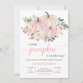 Pink Fall Floral Pumpkin Einladung (Vorderseite)
