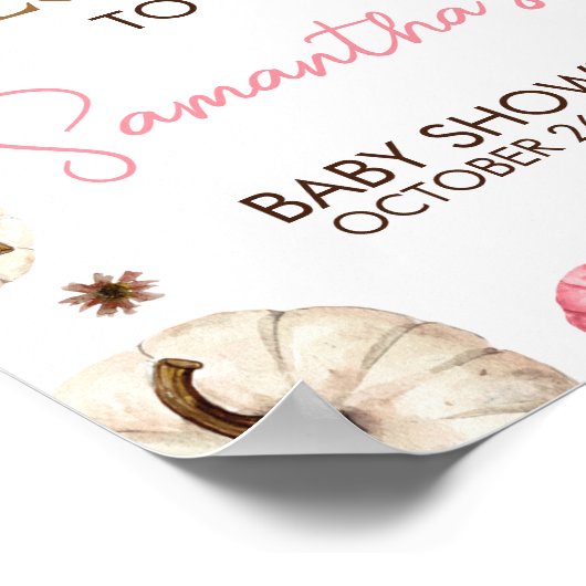 Pink Fall Little Pumpkin Baby Dusche Willkommen Poster (Ecke)