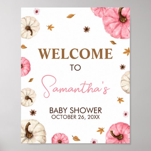 Pink Fall Little Pumpkin Baby Dusche Willkommen Poster (Vorne)
