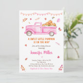 Pink Fall Pumpkin Truck Kinderdusche Einladung (Stehend Vorderseite)