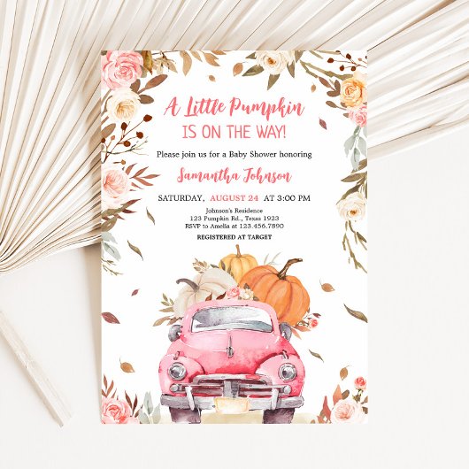 Pink Fall Pumpkin Truck Kinderdusche Einladung
