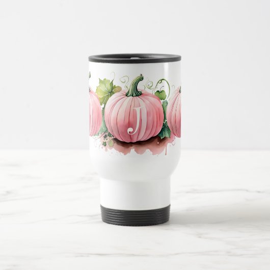 Pink Fall Pumpkin Wasserfarbe Moon Phasen Monogram Reisebecher (Mittel)