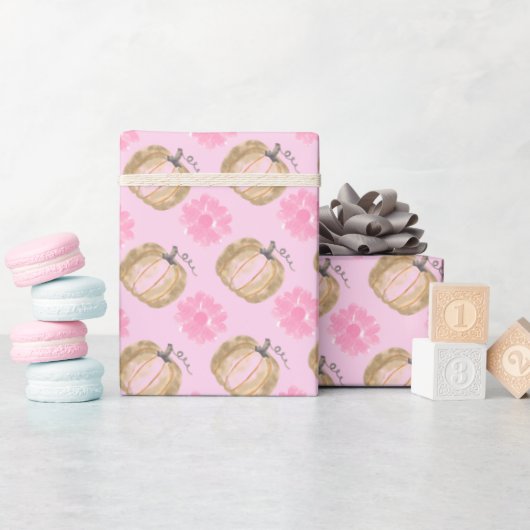 Pink Fall Pumpkins und Blume Geschenkpapier (Babyparty)