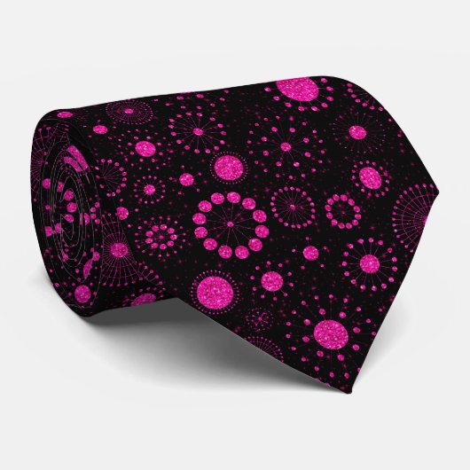 Pink Falsch Glitter Circles Pattern on Black Krawatte (Gerollt)