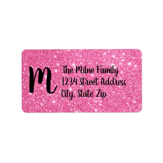 Pink Falsch Glitter Monogram Address Labels Adressaufkleber (Vorne)