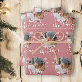 Pink Family Foto Snowflake Frohe Weihnachten Geschenkpapier Set