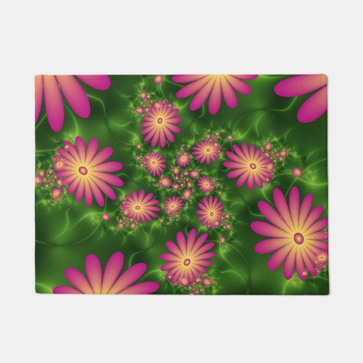 Pink Fantasy Blume Moderne Abstrakte Fraktal Kunst Fußmatte (Vorderseite)