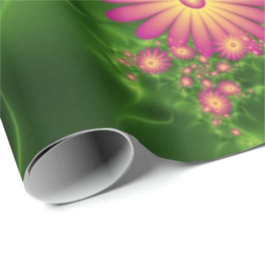 Pink Fantasy Blume Moderne Abstrakte Fraktal Kunst Geschenkpapier (Rolleneckpunkt)