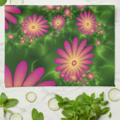 Pink Fantasy Blume Moderne Abstrakte Fraktal Kunst Geschirrtuch (Gefaltet)