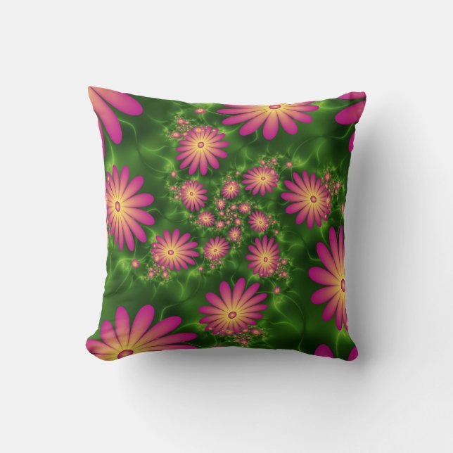 Pink Fantasy Blume Moderne Abstrakte Fraktal Kunst Kissen (Vorderseite)