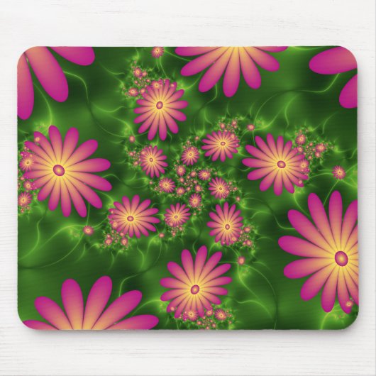 Pink Fantasy Blume Moderne Abstrakte Fraktal Kunst Mousepad (Vorne)