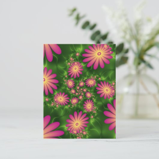 Pink Fantasy Blume Moderne Abstrakte Fraktal Kunst Postkarte (Stehend Vorderseite)