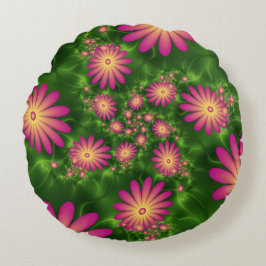 Pink Fantasy Blume Moderne Abstrakte Fraktal Kunst Rundes Kissen