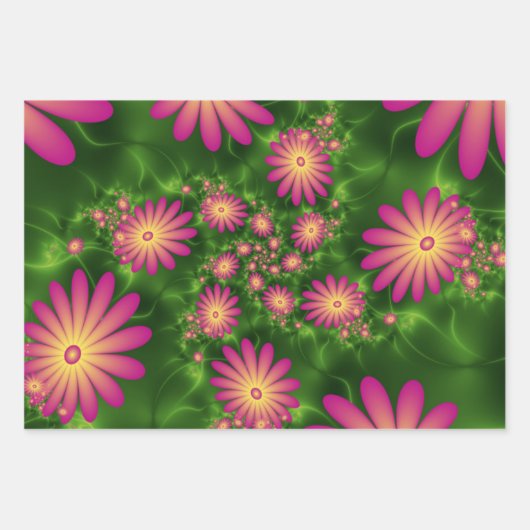 Pink Fantasy Flowers Modern Abstract Fractal Art Geschenkpapier Set (Vorderseite 2)