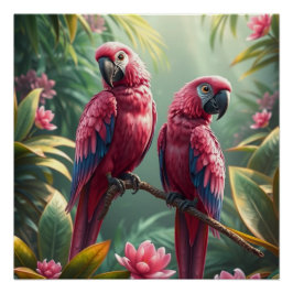 Pink Fantasy Parrots Poster