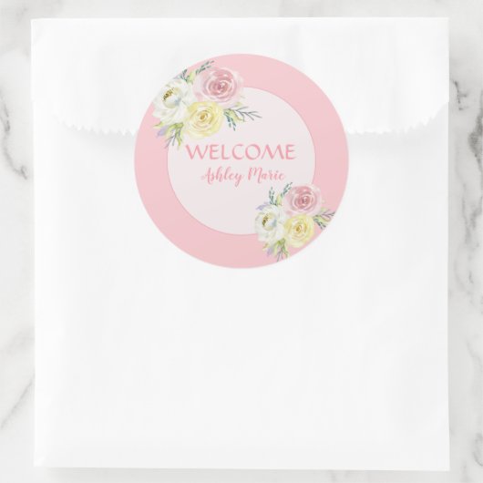 Pink-farbene Blume - Begrüßungsjunges Runder Aufkleber (Tasche)