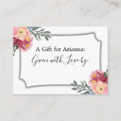 Pink-farbene Blumenzeiger-Brautparty-Geschenkmarke Begleitkarte (Rückseite)