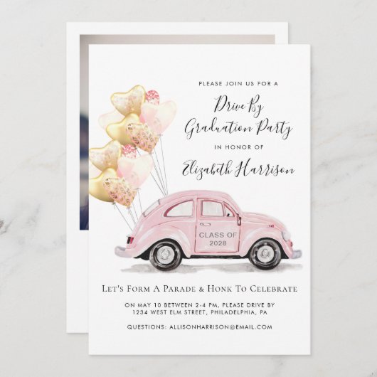 Pink-farbenes Auto-Laufwerk nach Abstufungspartei Einladung (Vorne/Hinten)