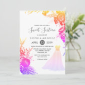 Pink farbenfrohe Gown Blumensüß 16 einladen Einladung (Stehend Vorderseite)