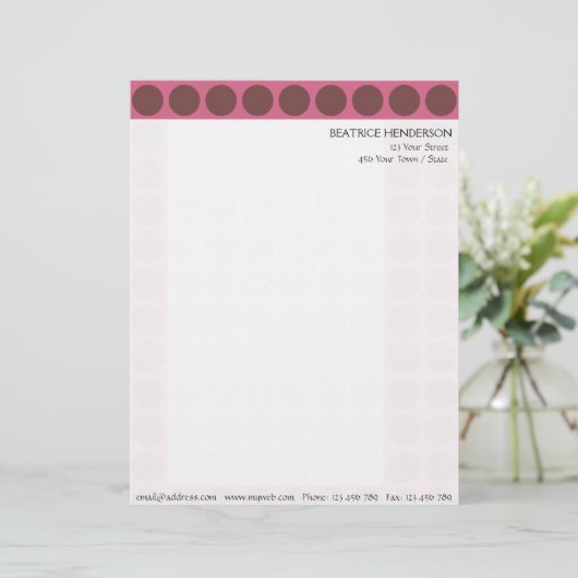 Pink-farbige Polka-Punktmuster Briefbogen (Stehend Vorderseite)