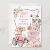 Pink Farm 3. Geburtstag Einladung (Vorderseite)