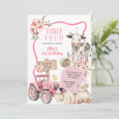 Pink Farm 3. Geburtstag Einladung (Stehend Vorderseite)