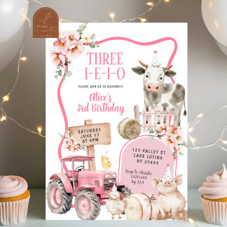 Pink Farm 3. Geburtstag Einladung