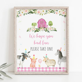 Pink Farm Animal Birthday Party Gefallen Unterschr Poster