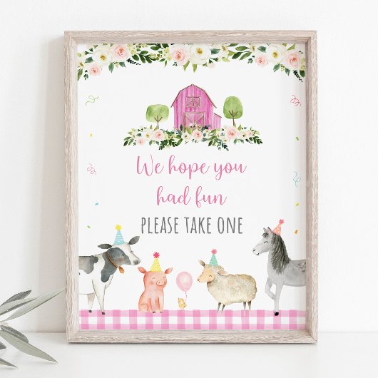 Pink Farm Animal Birthday Party Gefallen Unterschr Poster
