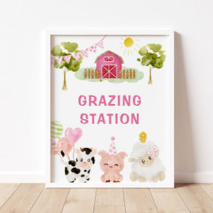 Pink Farm animal Geburtstagsfeier Weidestation Poster