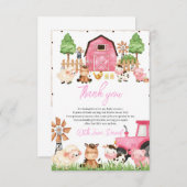 Pink Farm Animals Baby Dusche Dankeskarte (Vorne/Hinten)