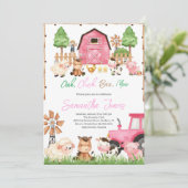 Pink Farm Animals Baby Dusche Einladung (Stehend Vorderseite)